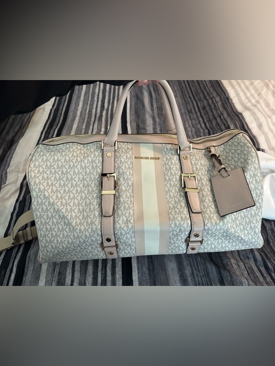 Michael Kors Handbags - Michael Kors Beige & Cream Monogram Duffel Bag